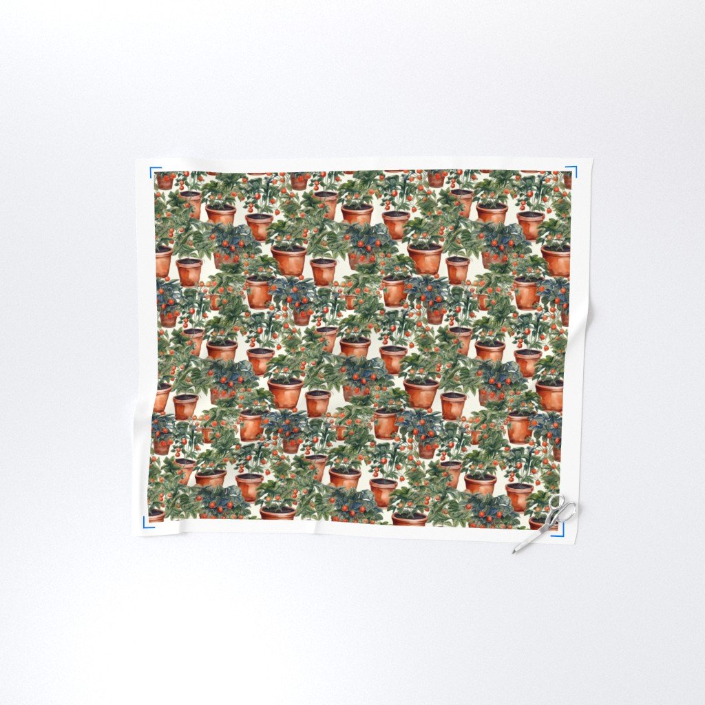 Potted Tomato Plants Watercolor Fabric potted tomato fabric