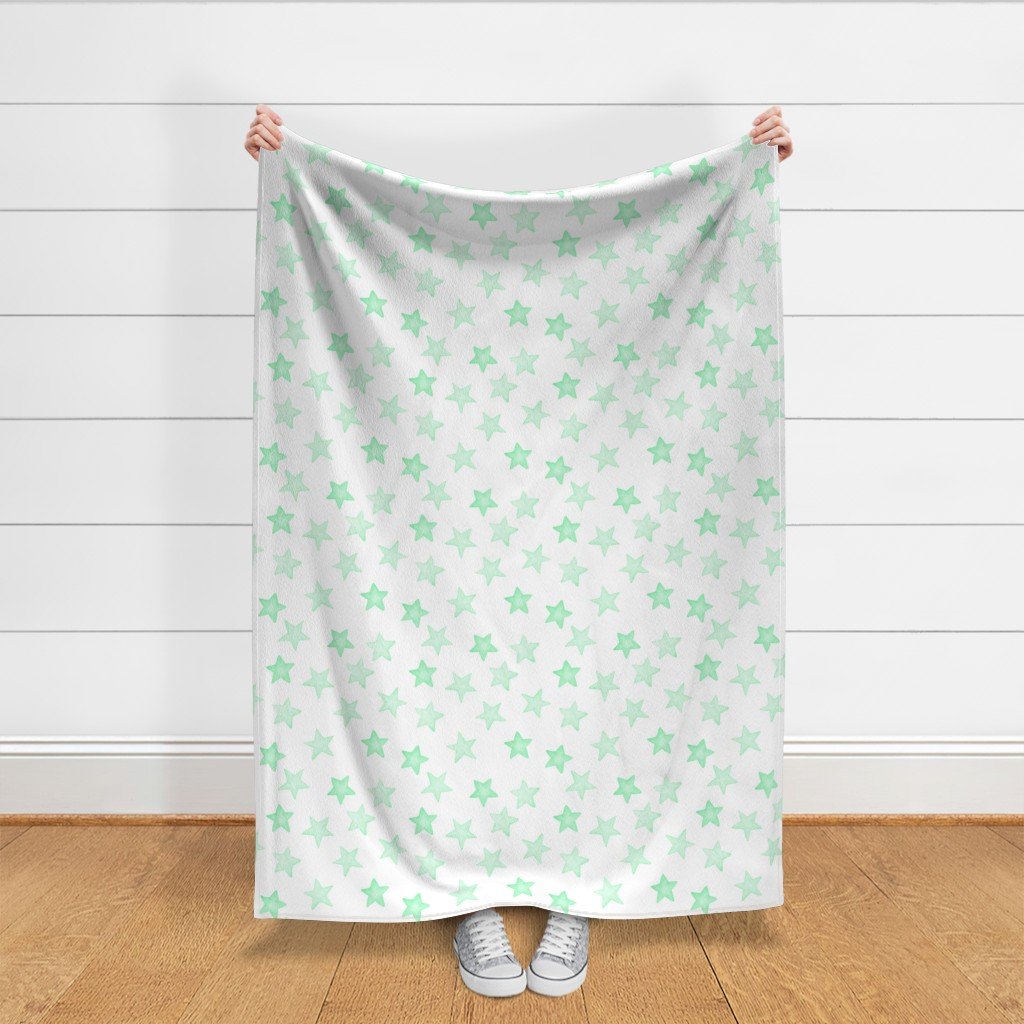 Large Faded Mint Christmas Stars on White Fabric faded stars fabric