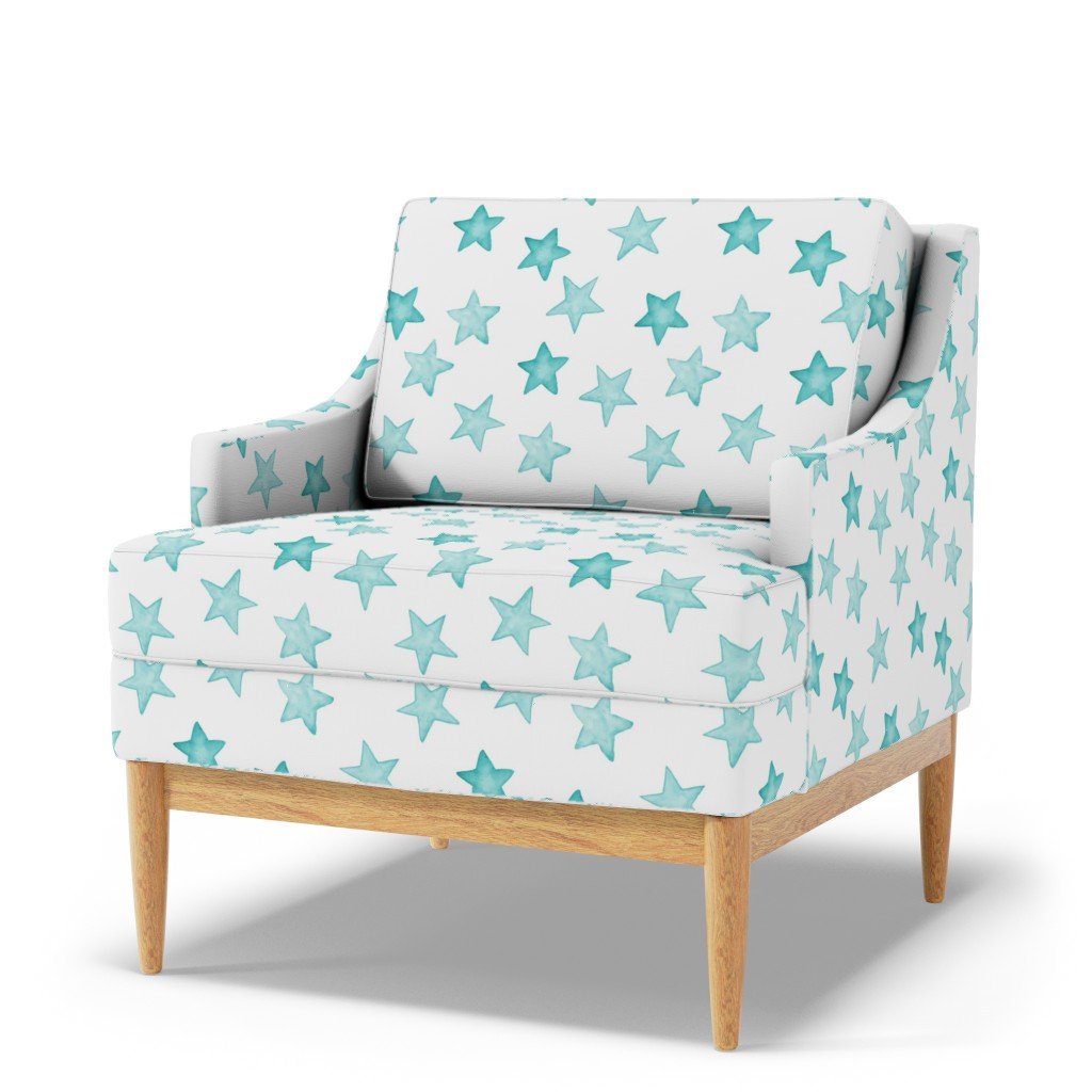 Large Faded Aqua Christmas Stars on White Fabric aqua stars fabric