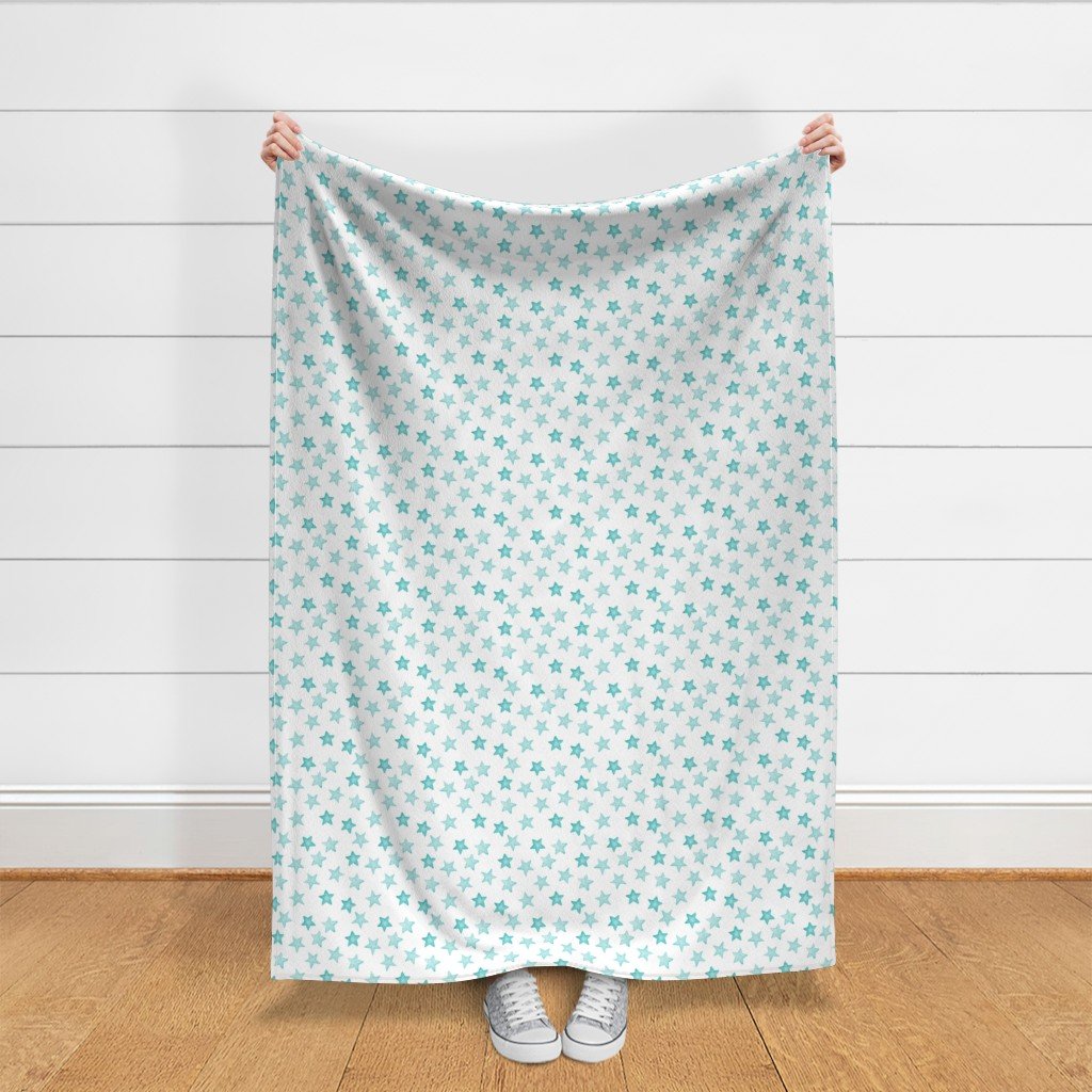 Faded Aqua Christmas Stars on White Fabric christmas pattern fabric