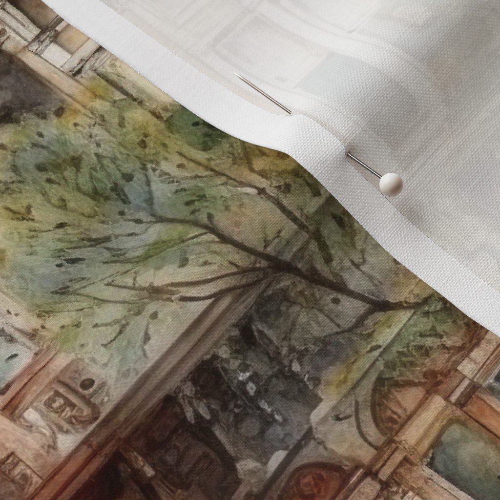 Brownstone Buildings in Varied Tones of Brown Watercolor Fabric arches fabric