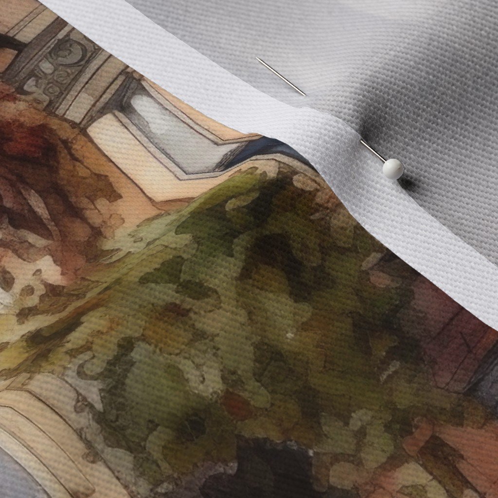 Brownstone Buildings in Varied Tones of Brown Watercolor Fabric arches fabric