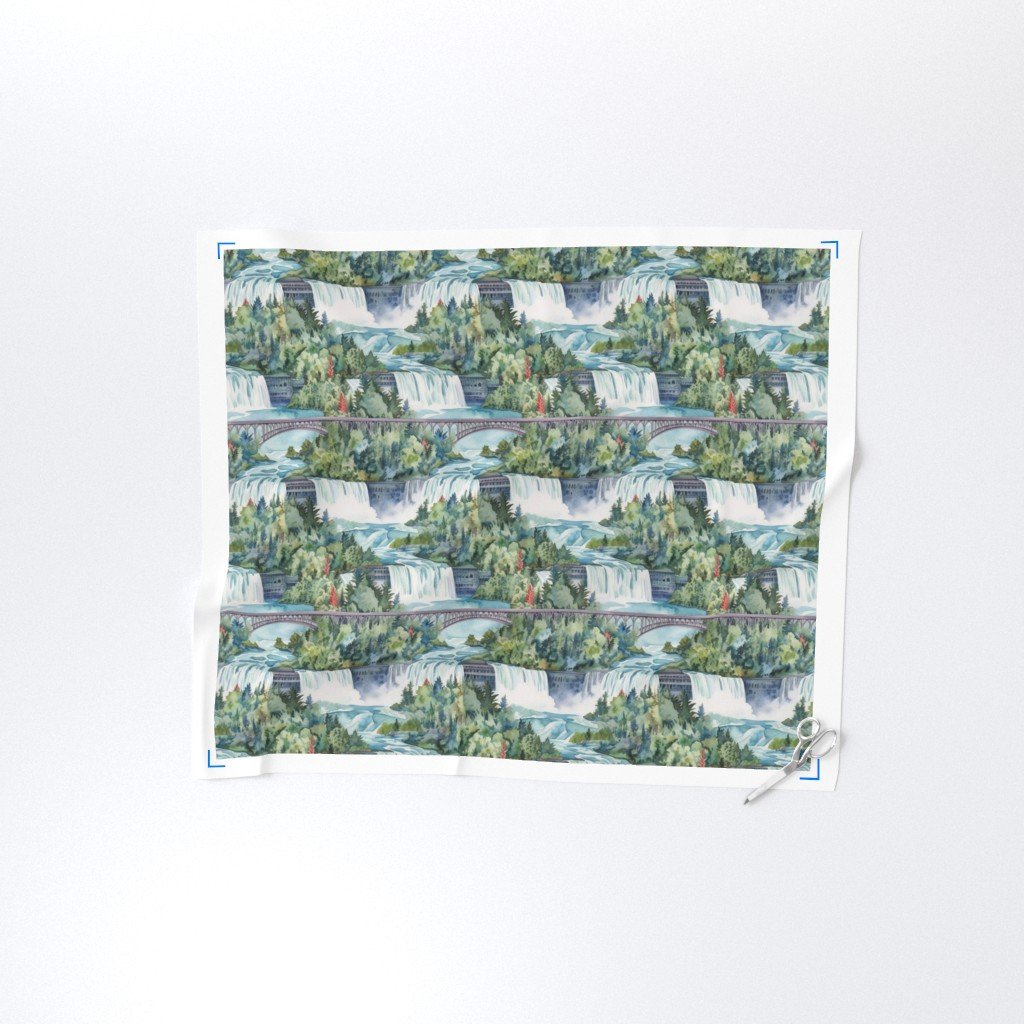 Majestic Niagra Falls Waterfall Border of Two North American Fabric cascading waterfall fabric
