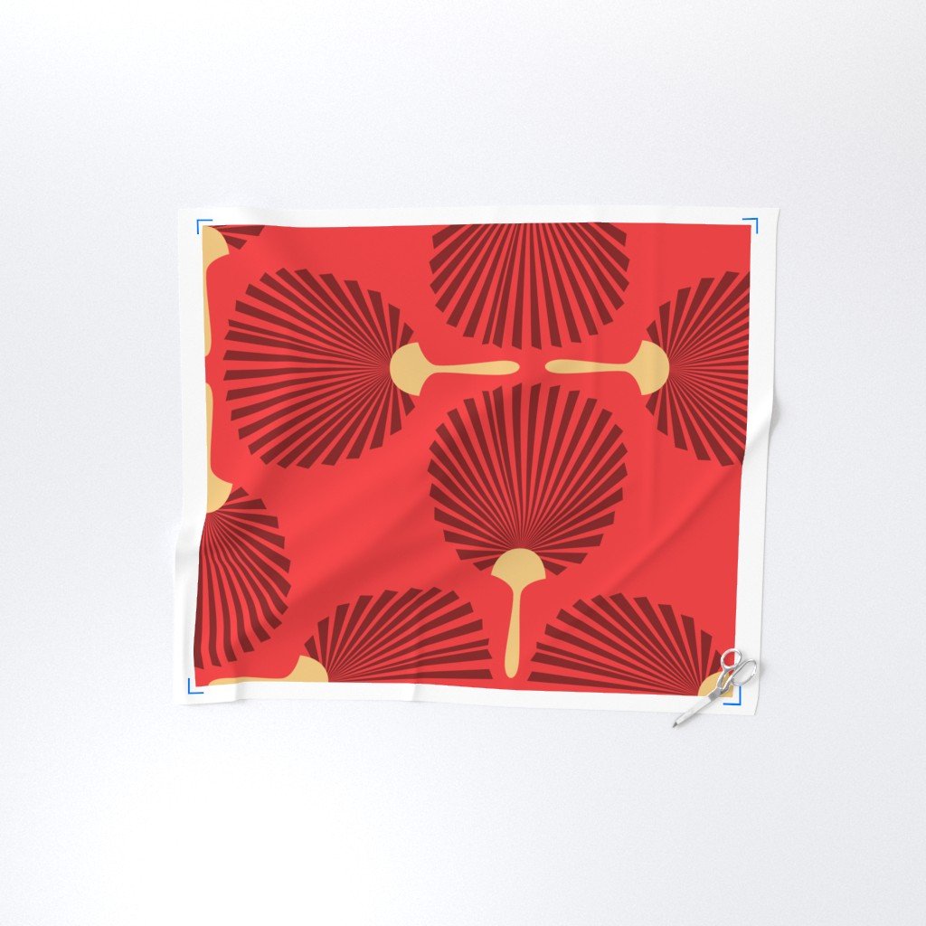 Jumbo Chinese Red Paddle Hand Fan on Lantern Red Fabric chinese red fabric