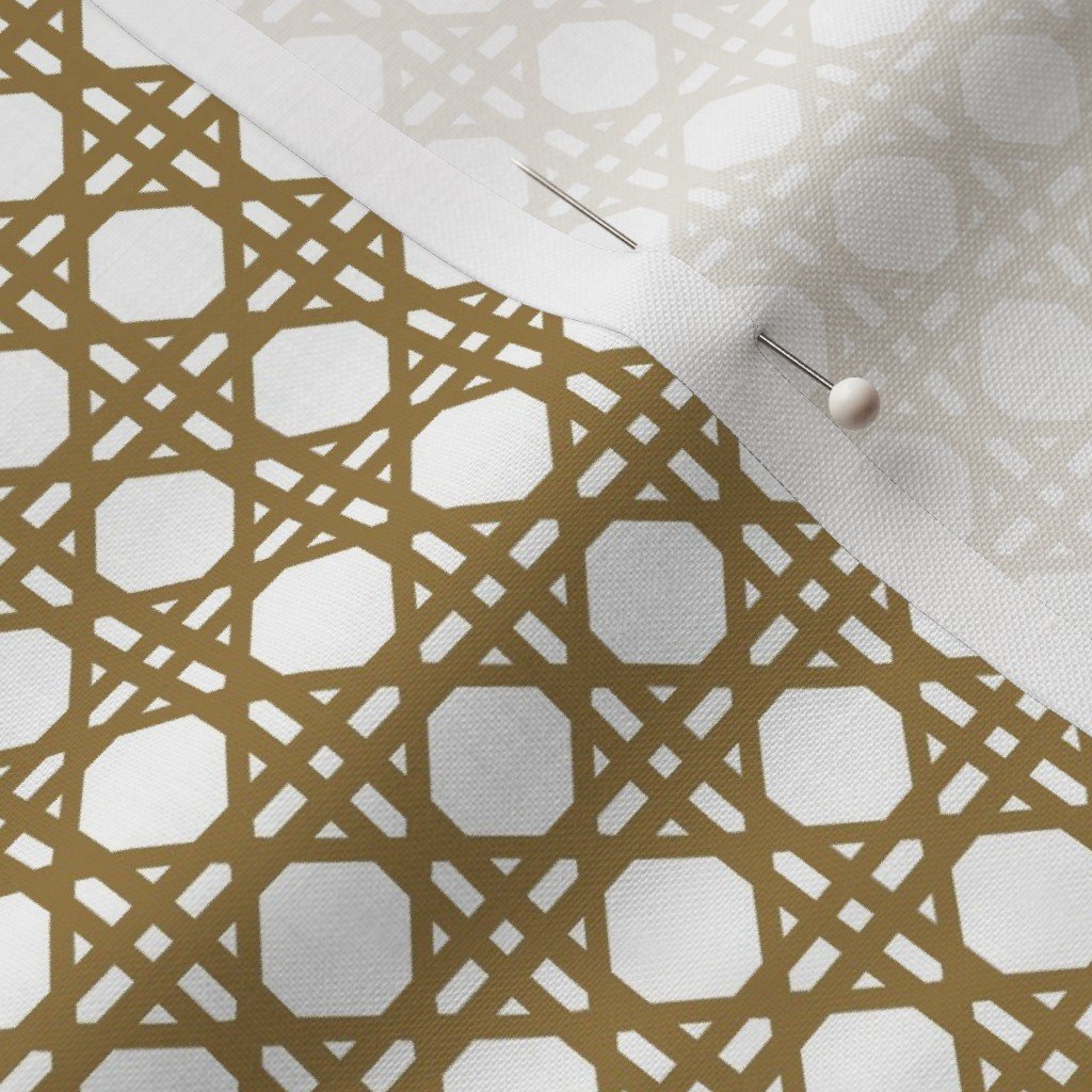 Tan on White Rattan Caning Pattern Fabric rattan caning fabric