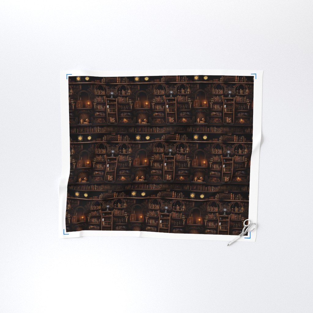 Spooky Photo realisticSmall Dark Academia Stampunk Bookshelves in Muted Design Collection Design Collection dark academmia fabric