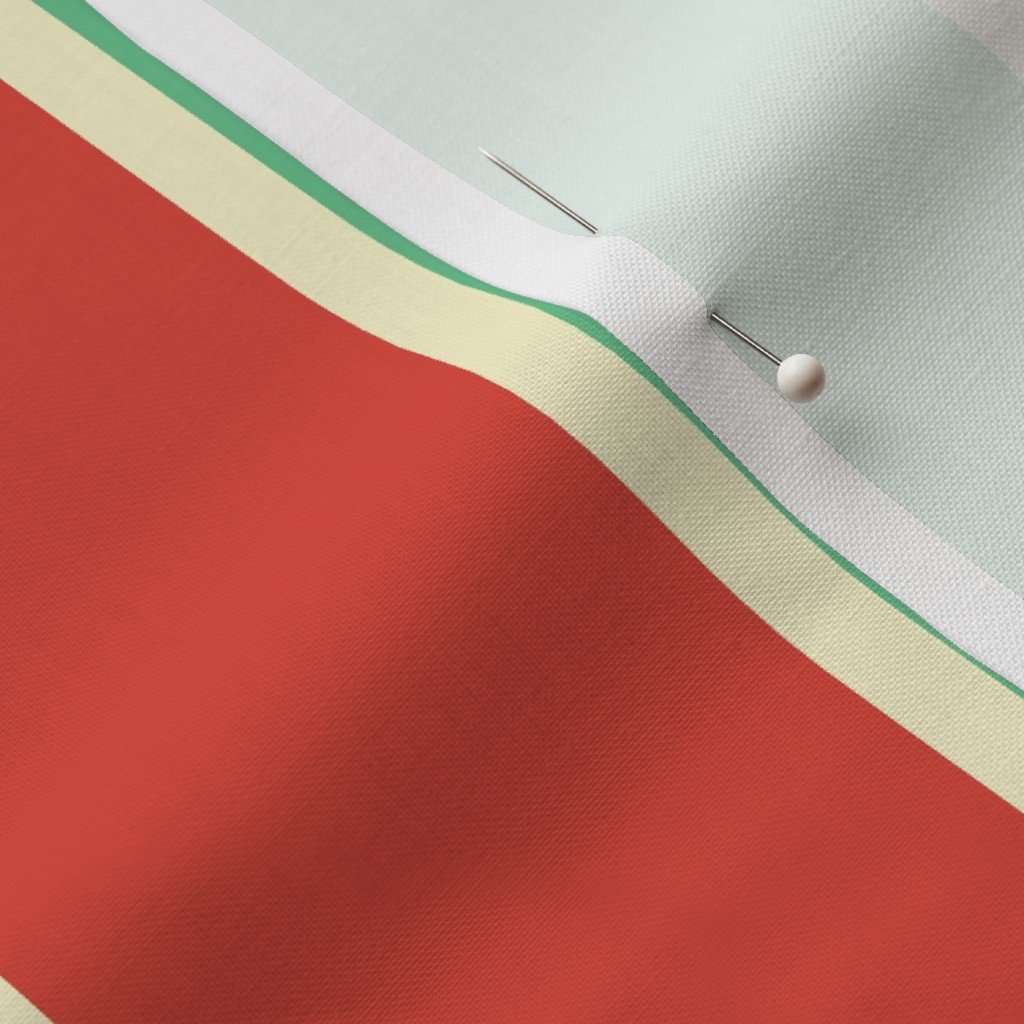 3 Inch Red Vermillion Green and Yellow Gold Vintage Christmas Stripe Fabric red vermillion fabric