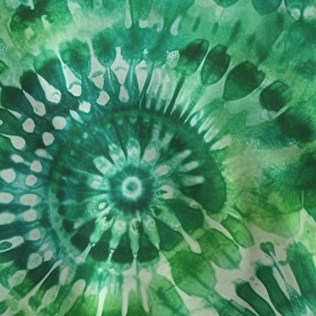 Jumbo Tie Dye Batik in Bright Green Circling Swirls on Teal Fabric ethnic dye fabric
