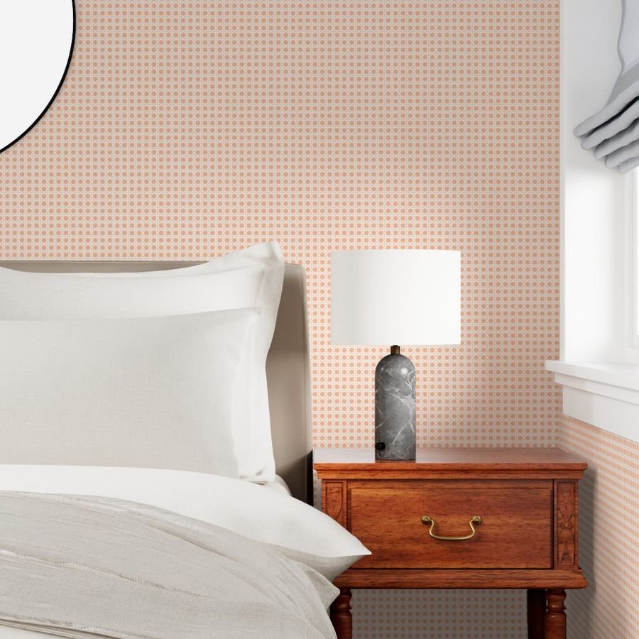 White Caning Wicker Rattan Pattern on Peach Fuzz Color of the Year 2024 Wallpaper peach and white wallpaper
