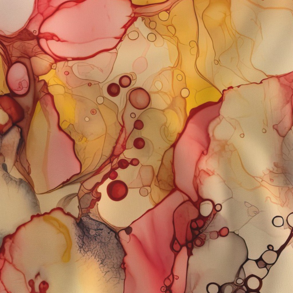 Sunrise Yellow and Peach with Rose Gold Alcohol Ink Liquid Swirls Fabric sunrise ink fabric