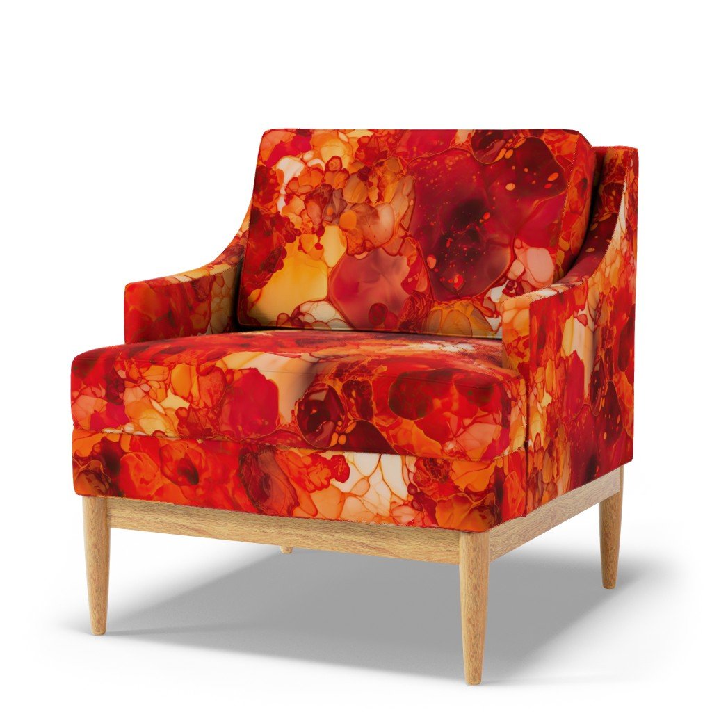 Sunset Orange and Red with Rose Gold Alcohol Ink Liquid Swirls Fabric sunset ink fabric