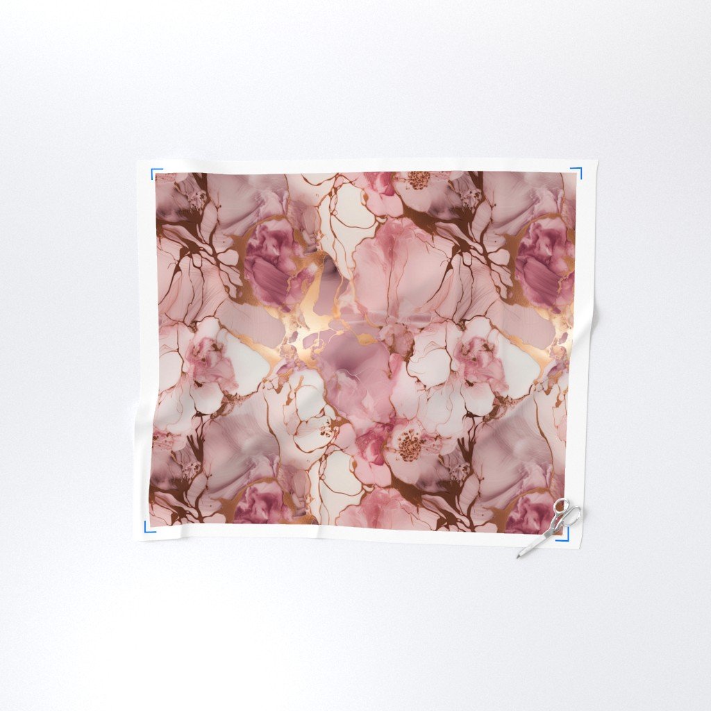 Pale Pink and Rose Gold Alcohol Ink Liquid Swirls Fabric pink and gold fabric