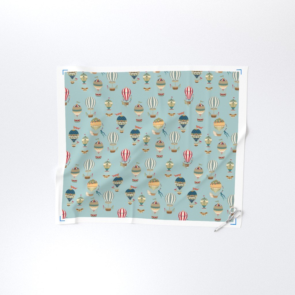 Small Vintage Hot Air Balloons in Sky Blue Fabric sky blue fabric