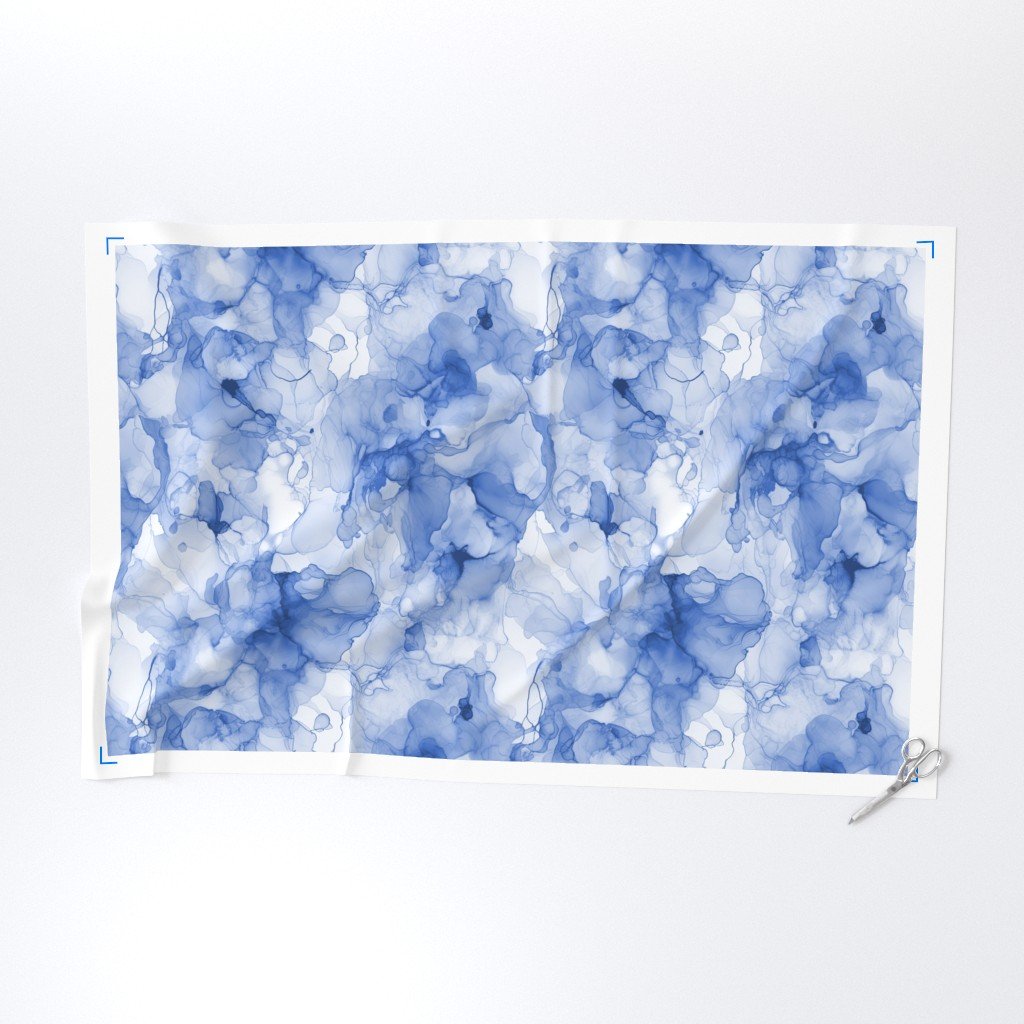 Alcohol Liquid Ink Swirls in Light Blue Porcelain Glaze Fabric alcohol ink fabric