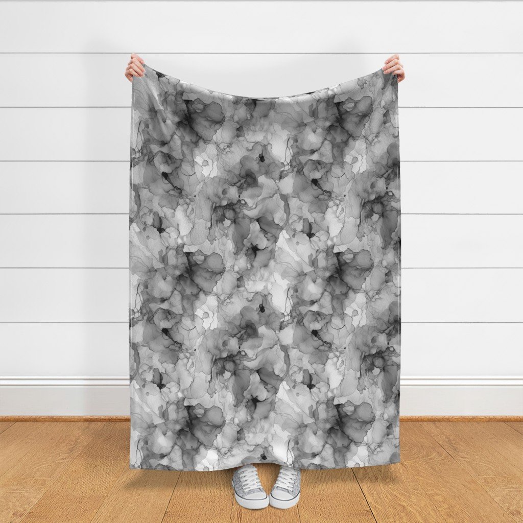 Alcohol Liquid Ink Swirls in Grey Porcelain Glaze Fabric grey glaze fabric