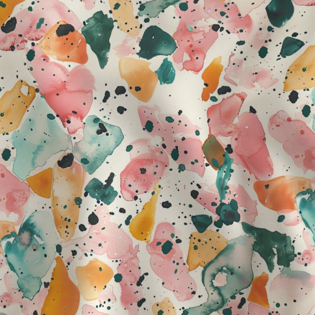 Orange Rose and Aqua Watercolor Terrazzo Splashes Fabric terrazzo repeat fabric