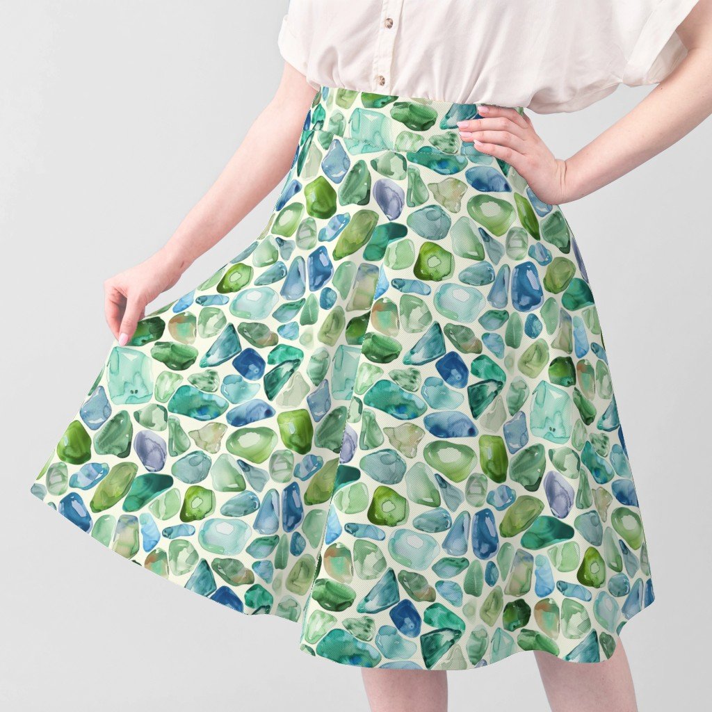 Blue and Green Shards of Tumbled and Scattered Watercolor Seaglass Fabric blue seaglass fabric