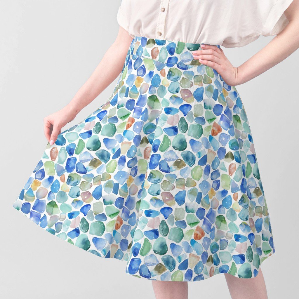 Blue Toned Shards of Tumbled and Scattered Watercolor Seaglass Fabric blue tone seaglass fabric