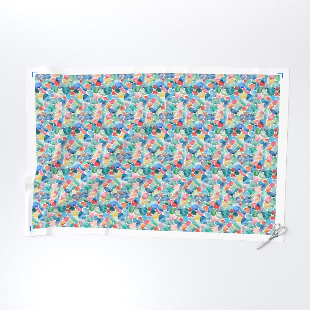 Blue and Multicolor Shards of Tumbled and Scattered Watercolor Fabric multicolor seaglass fabric