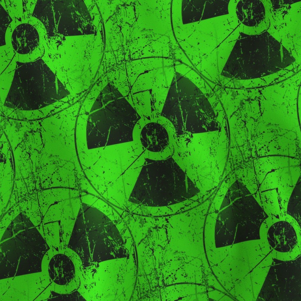 Green and Black Radioactive Hazmat Grunge Pattern Fabric danger symbol fabric