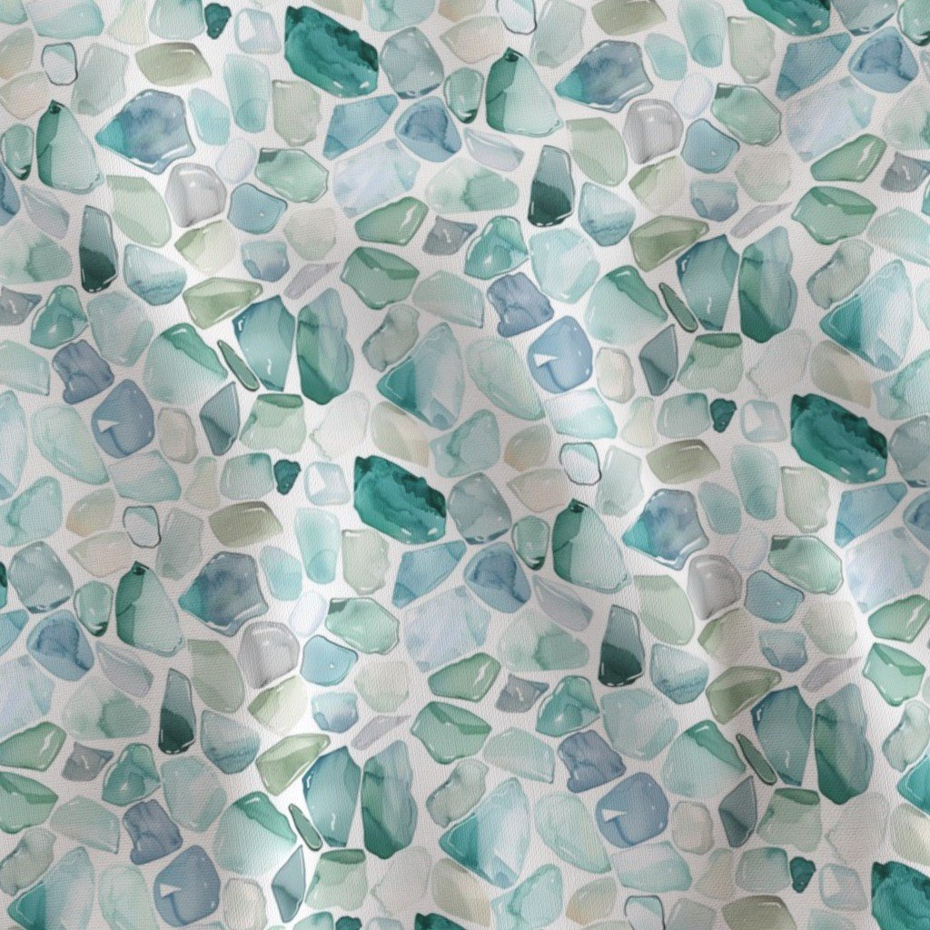 Small Blue and Aqua Shards of Tumbled and Scattered Watercolor Fabric blue fabric