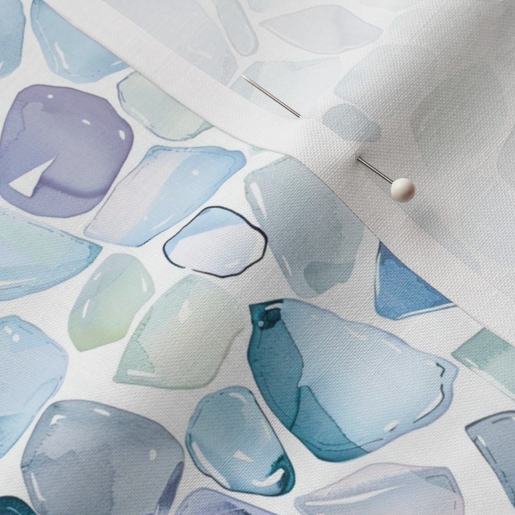 Small Blue and Lilac Shards of Tumbled and Scattered Watercolor Fabric blue lilac fabric