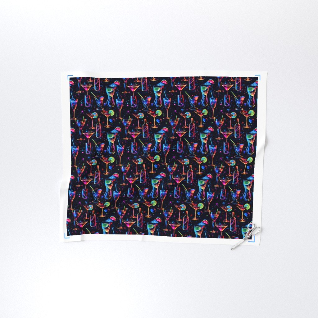 Electric Celebration Neon Cocktails in the Night Fabric dynamic design fabric