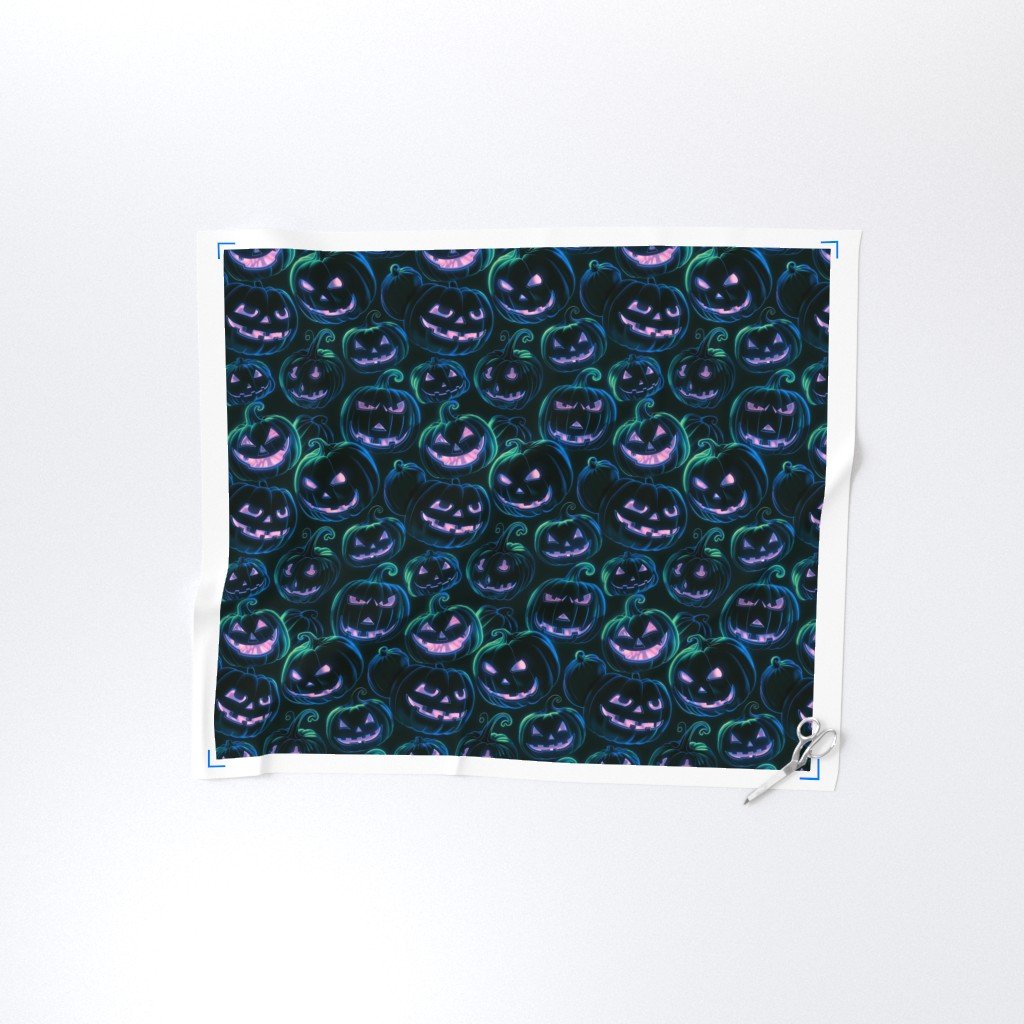 Neon Blue and Pink Halloween Pumpkins Glowing in the Dark Fabric neon pink fabric