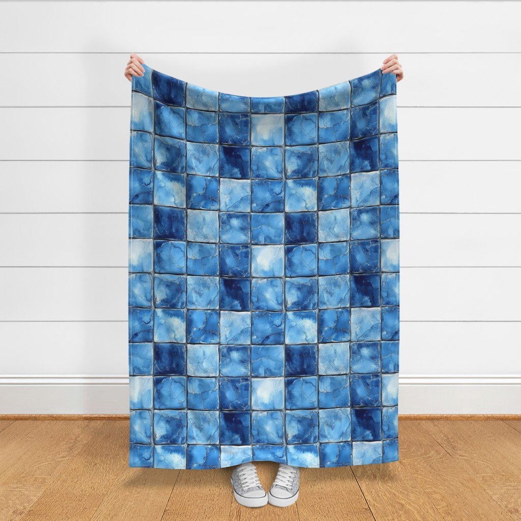 6 inch Blue Mosaic Tiles with Watercolor Effect for Pool or Bathroom Fab decor fabric