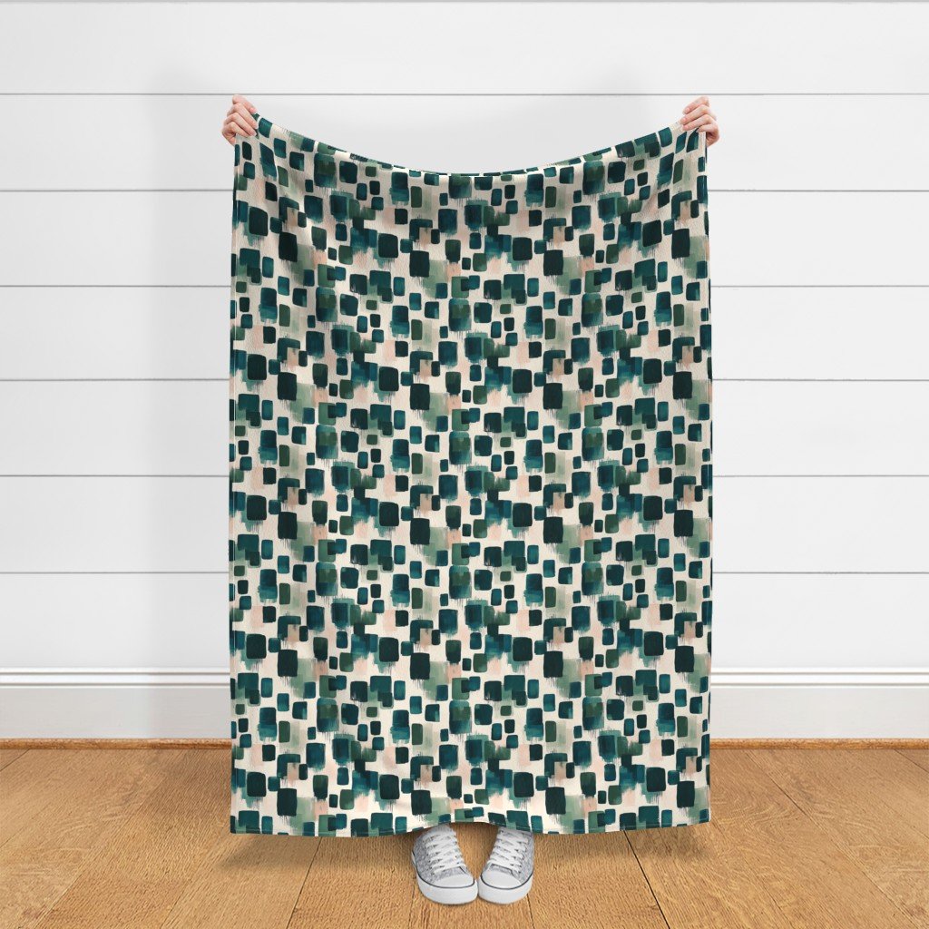 Abstract Earthy Brushstroke Blocks in Teal and Soft Peach Fabric brushstroke fabric