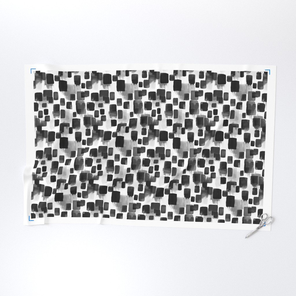 Abstract Monochrome Brushstroke Blocks in Black White and Gray Fabric brushstroke fabric