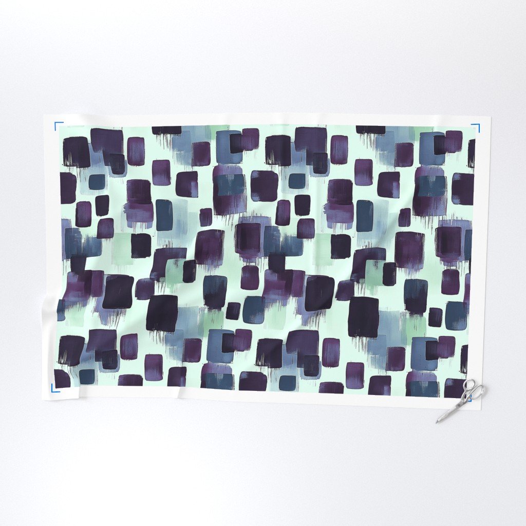 Large Abstract Brushstroke Blocks in Purple Teal and Cream Fabric bold fabric