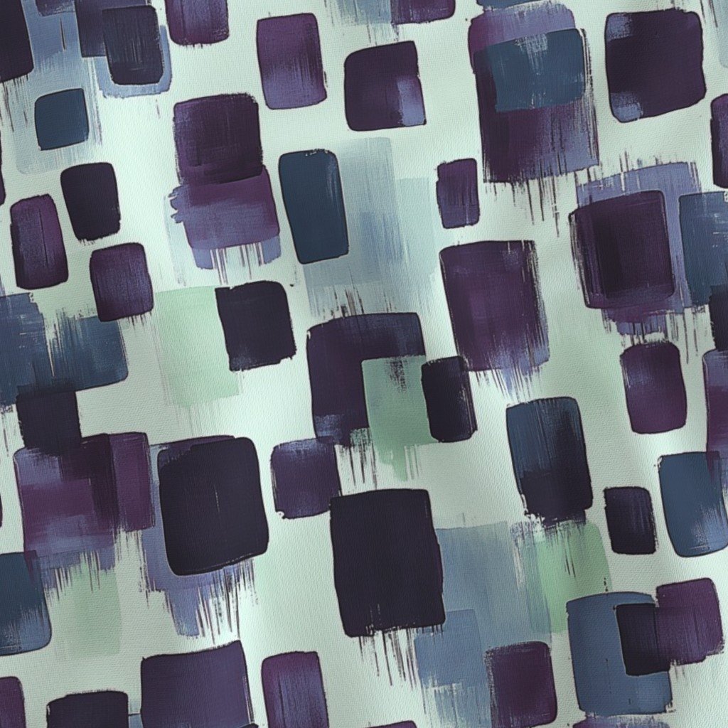 Abstract Brushstroke Blocks in Purple Teal and Soft Mint Fabric blocks fabric