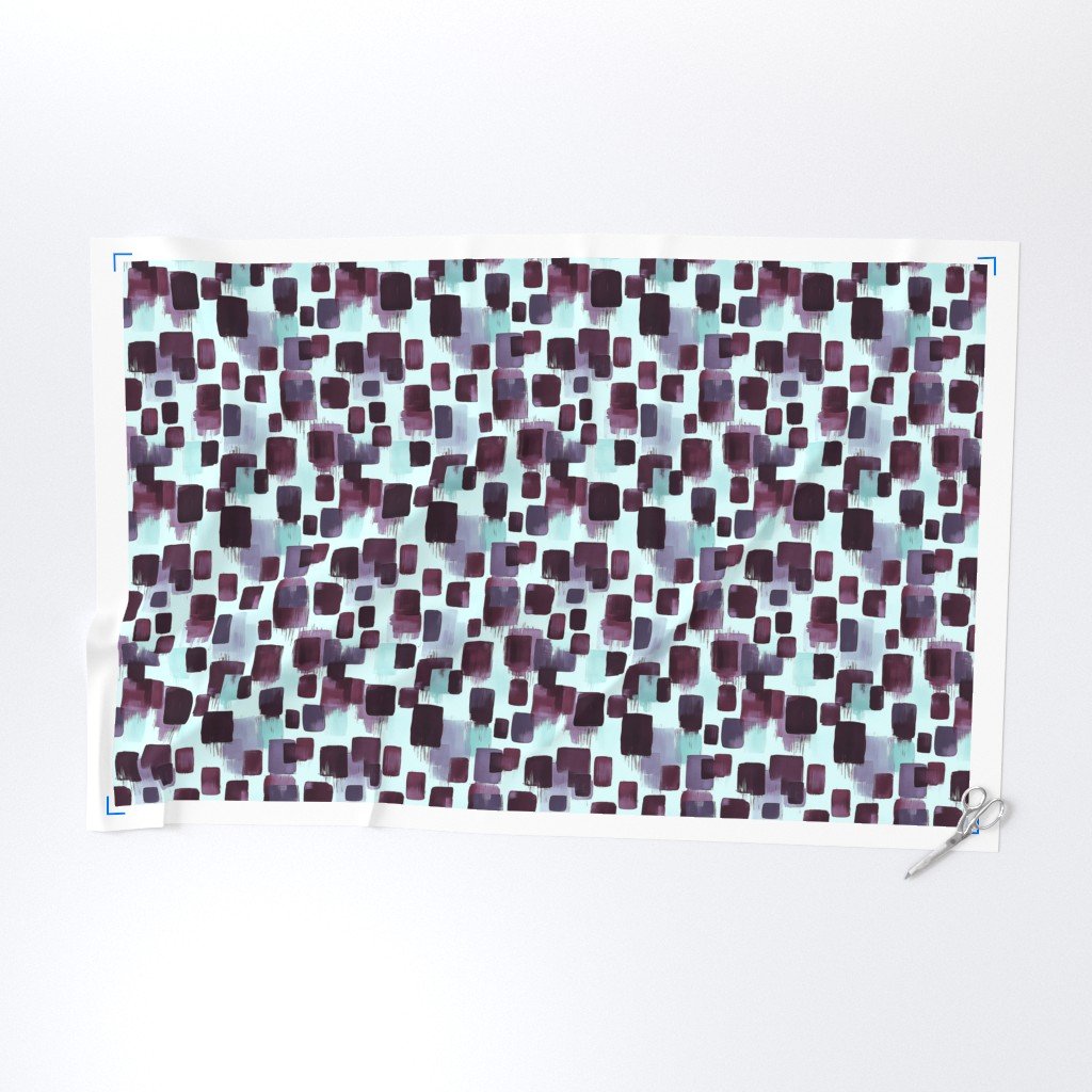 Abstract Brushstroke Blocks in Burgundy Teal and Soft Mint Fabric blocks fabric