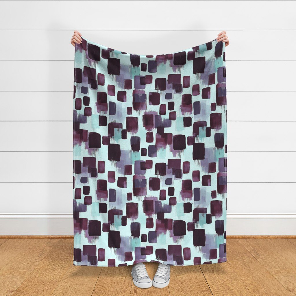 Large Abstract Brushstroke Blocks in Burgundy Teal and Soft Mint Fabric blocks fabric