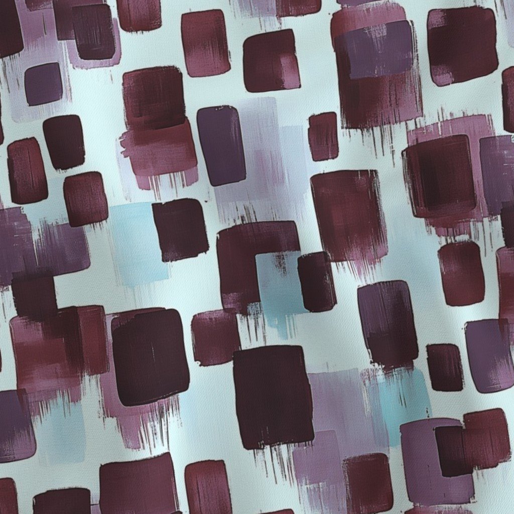 Abstract Brushstroke Blocks in Burgundy Lavender and Soft Mint Fabric blocks fabric
