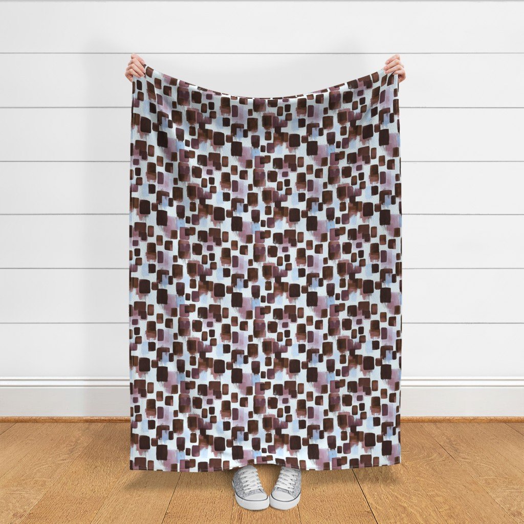 Abstract Brushstroke Blocks in Brown Rosewood and Sky Blue Fabric artistic fabric