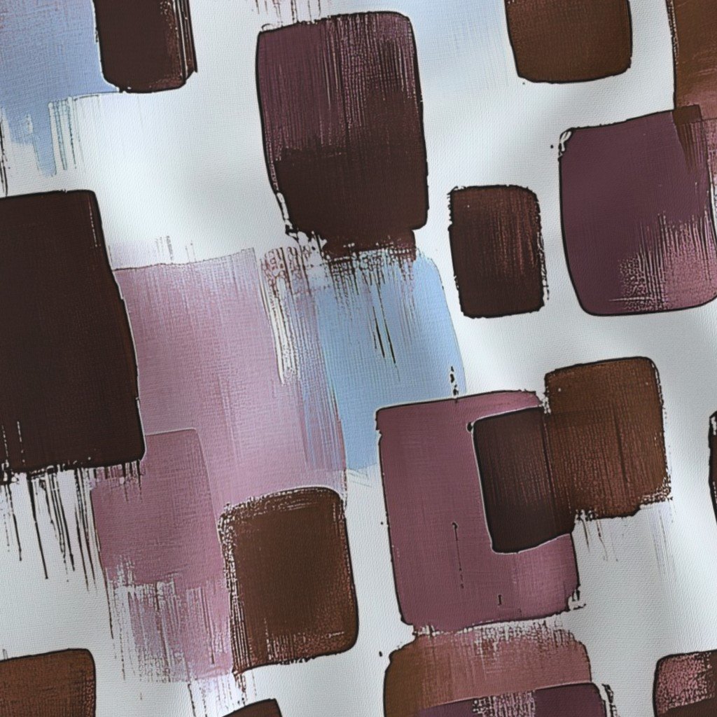 Large Abstract Brushstroke Blocks in Brown Rosewood and Sky Blue Fabric artistic fabric