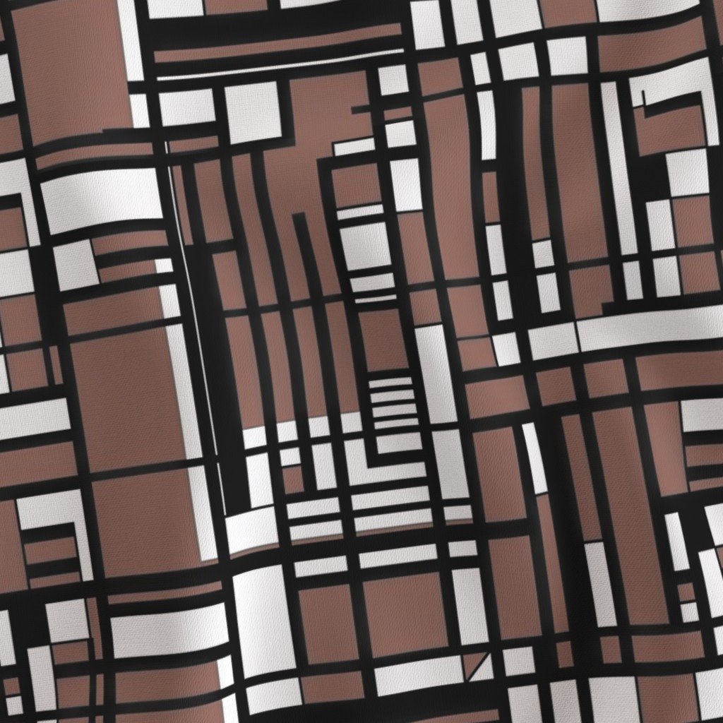 Clay Brown Modernist City Blocks Geometric Pattern Fabric bold print fabric