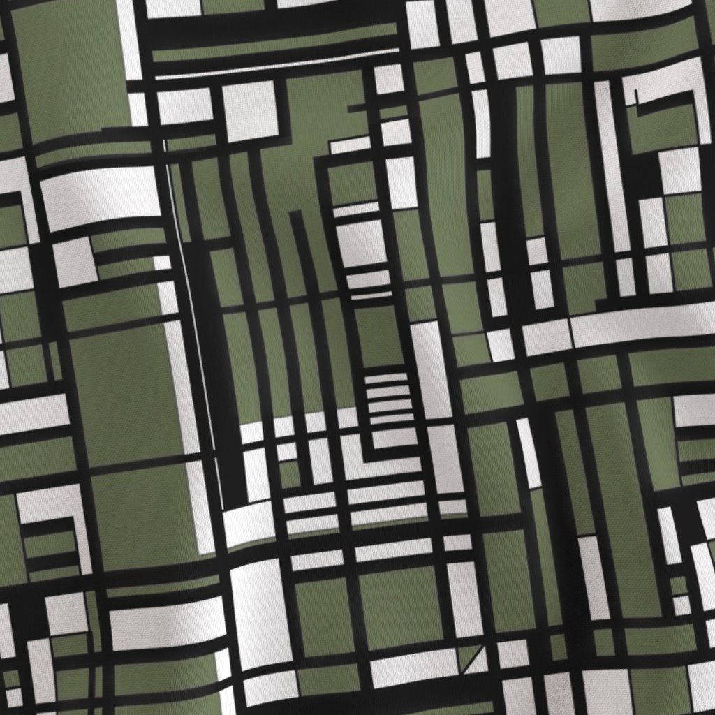 Sage Green Modernist City Blocks Geometric Pattern Fabric bold print fabric