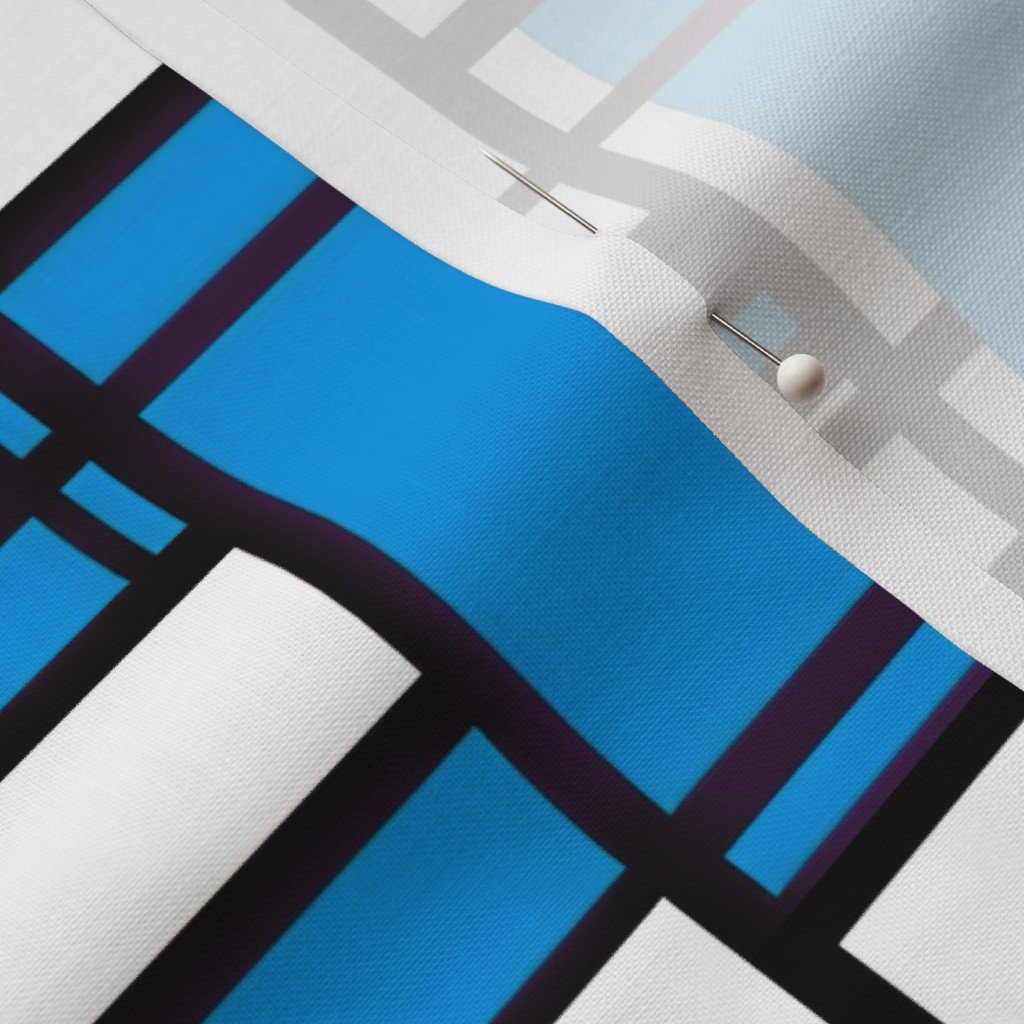 Cyan Blue Modernist City Blocks Geometric Pattern Fabric bold print fabric