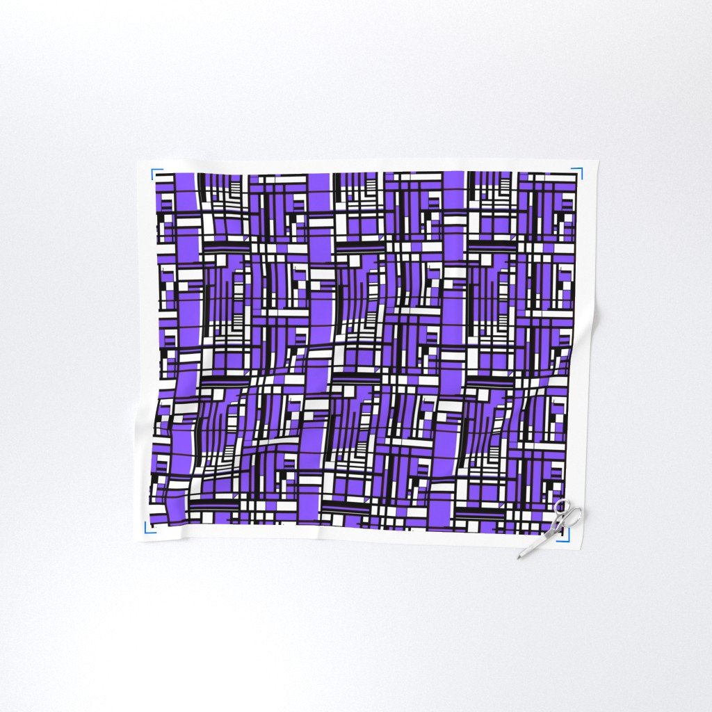 Electric Violet Modernist City Blocks Geometric Pattern Fabric bold print fabric