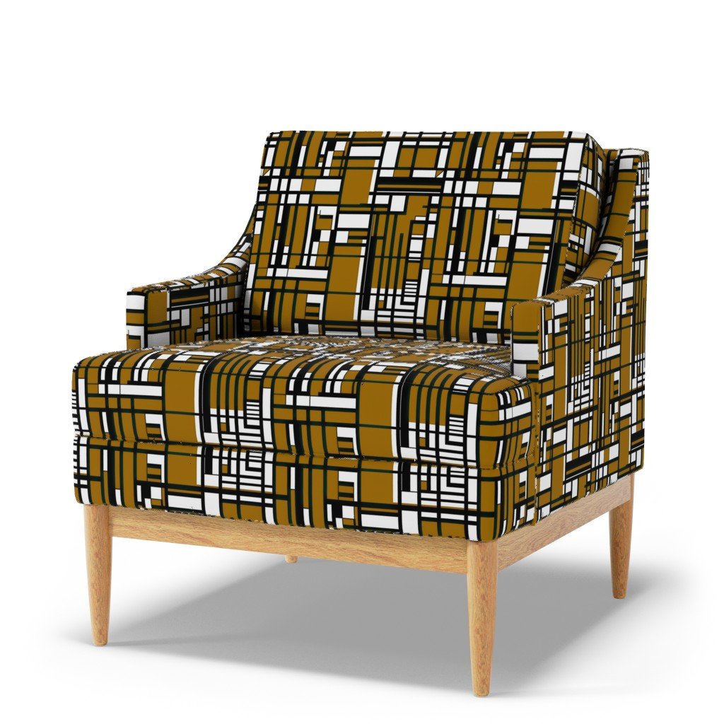 Mustard Gold Modernist City Blocks Geometric Pattern Fabric bold print fabric