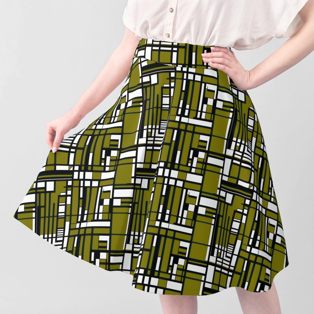 Olive Green Modernist City Blocks Geometric Pattern Fabric bold print fabric