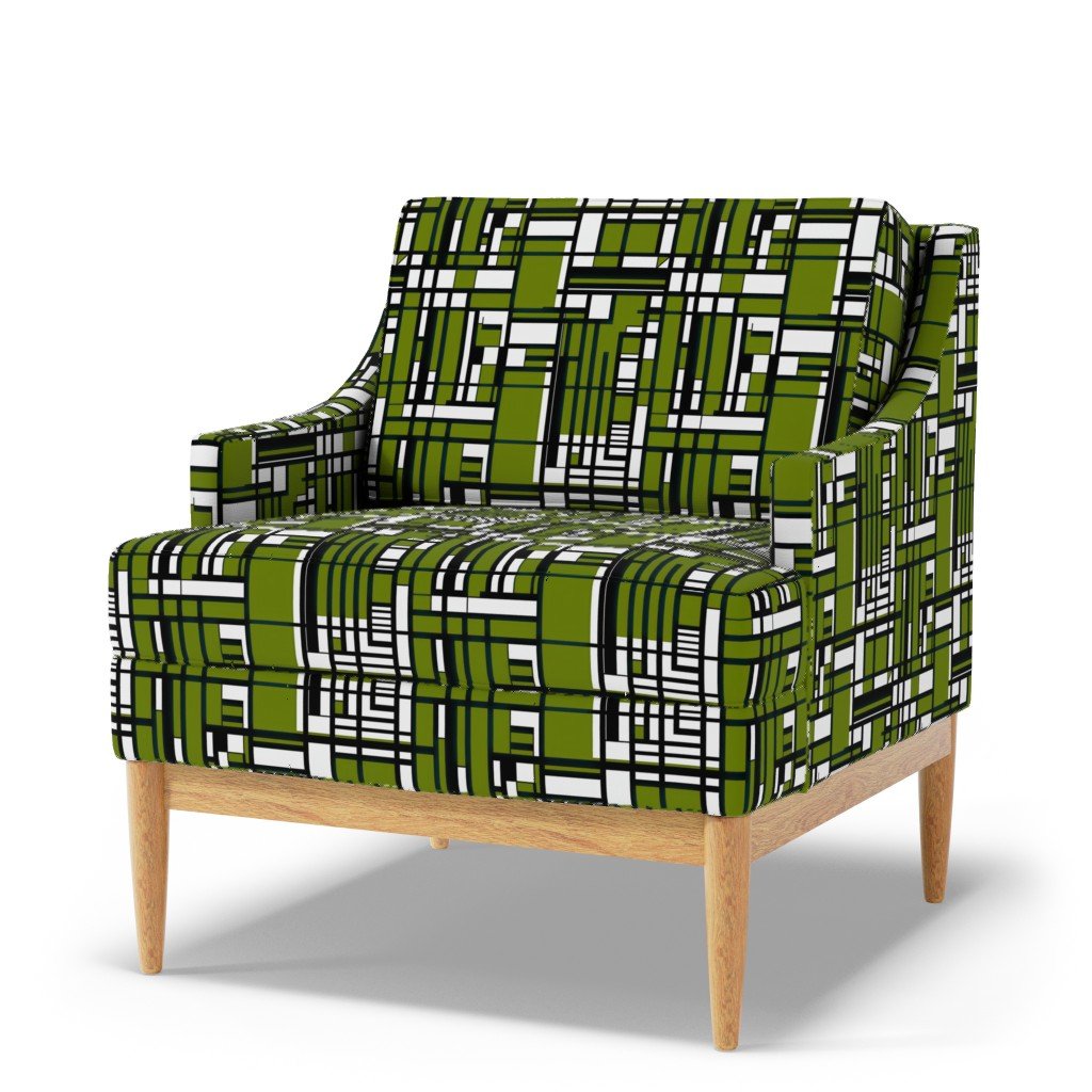 Moss Green Modernist City Blocks Geometric Pattern Fabric bold print fabric