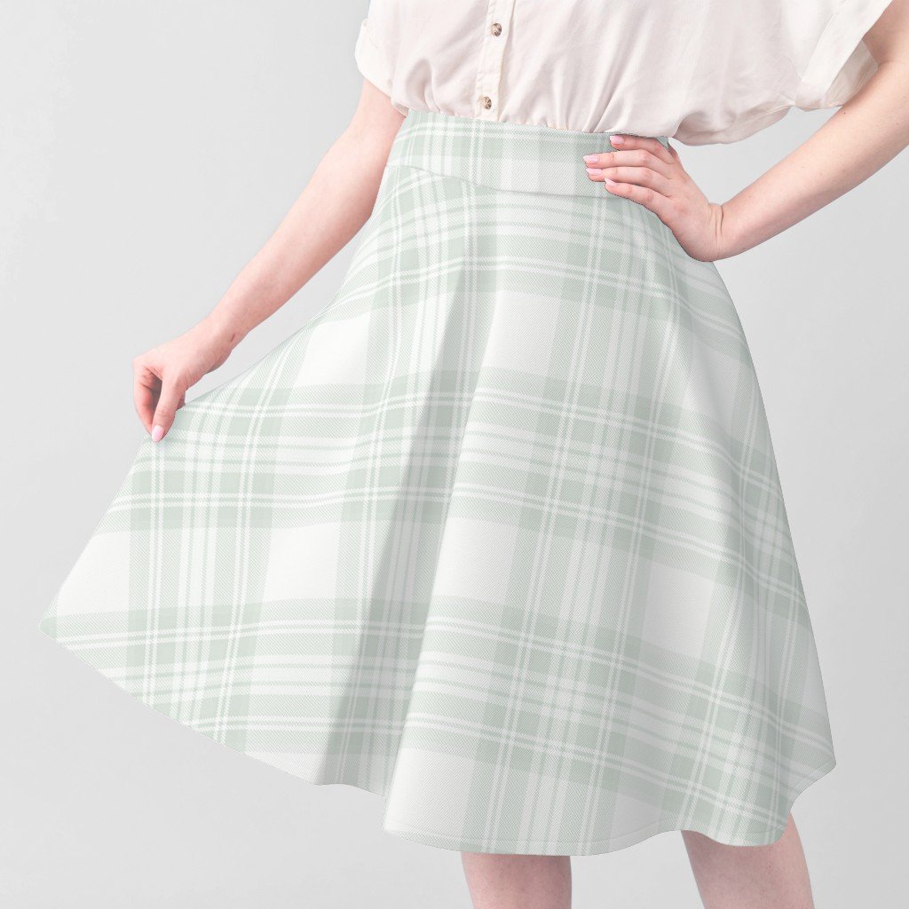 Pale Sage Green Botanical Large Traditional Tartan Plaid Pattern Fabric soft tones fabric