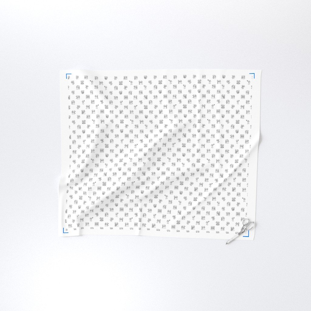Just Married Fun Stick Figure Wedding Pattern in Black on White Fabric hand drawn fabric