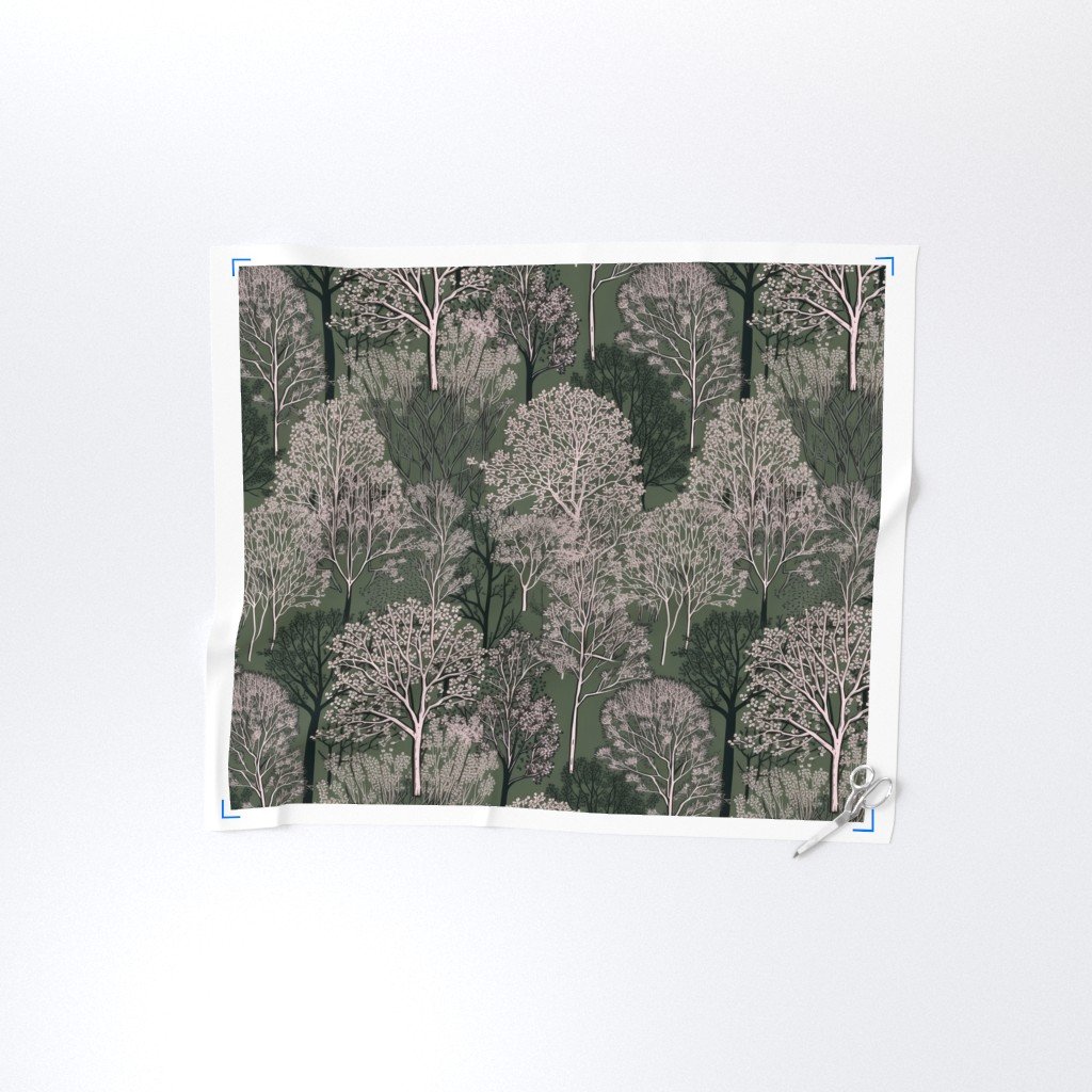 New England Endless Forest Trees in Mossy Green Winter Fabric botanical fabric