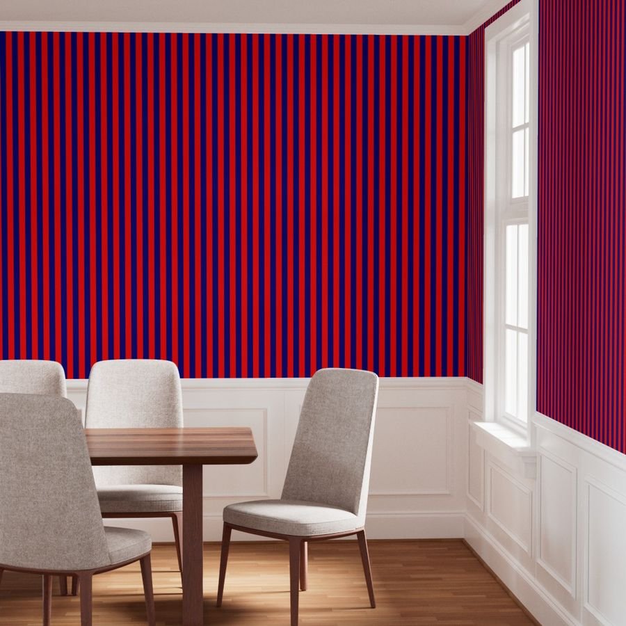 Bold Coastal Classic Red and Navy Blue Cabana Tent Stripe Wallpaper mockup view