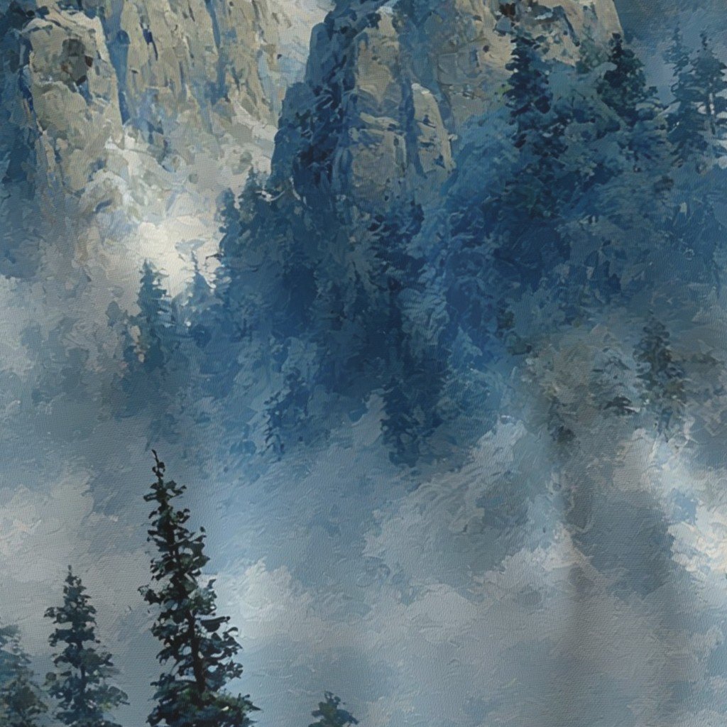 Olympic National Park Winter Christmas Watercolor Landscape Fabric forest fabric
